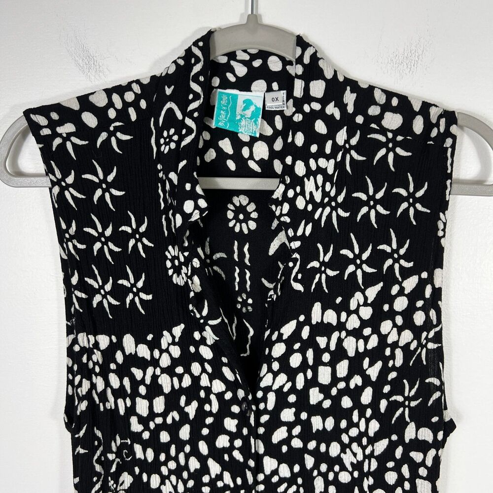 Buster N Bogi Dress 0X Black White Batik Button Front Sleeveless Flowy Floral - Picture 10 of 15